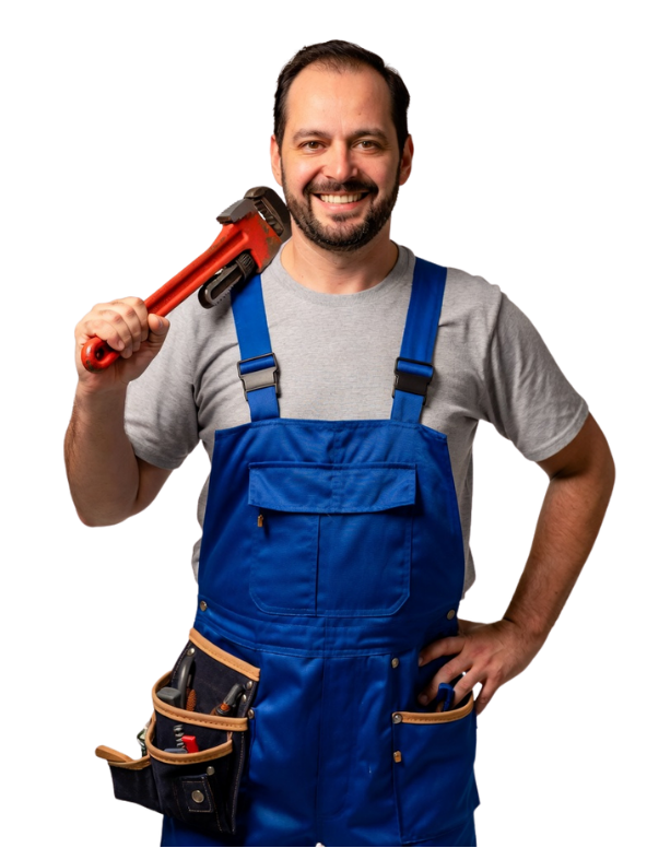 expert plomberie sanitaire genève avec clé à molette sur l'épaule